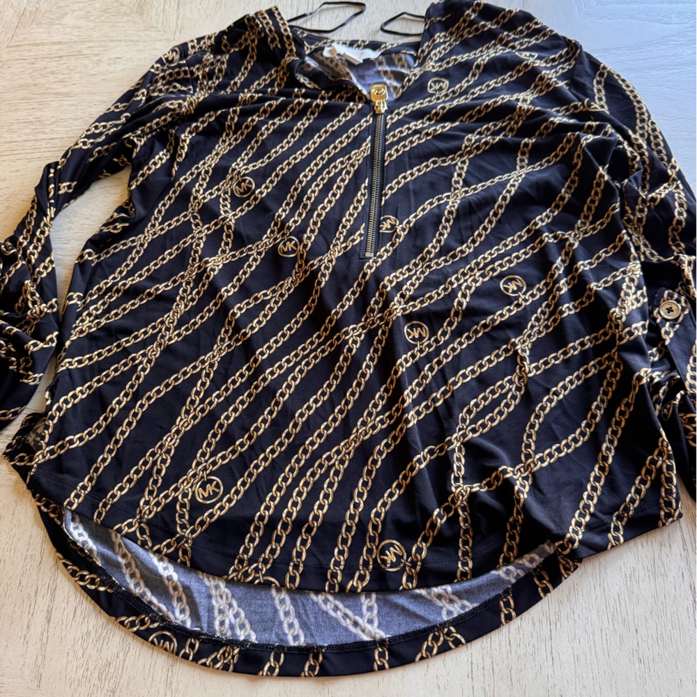 MICHAEL Michael Kors Black Blouse with Gold Chain Print